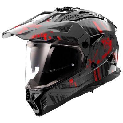 LS2 MX702 PIONEER II BLOCK adventure helma šedá/červená vel.M